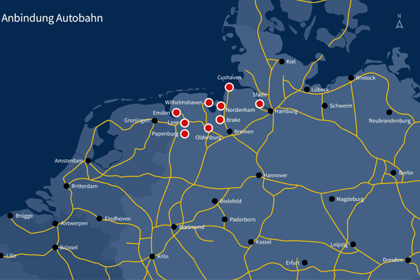 Map of German Seaports of Niedersachsen.