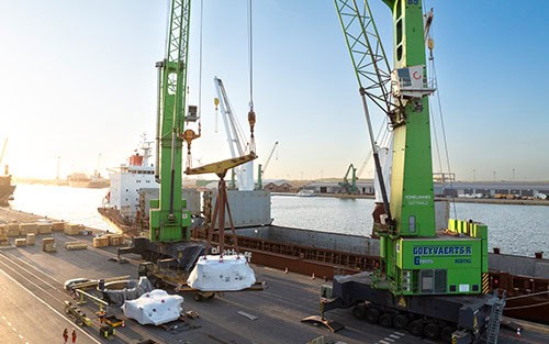 Cargo coming aboard at Antwerp, Belgium